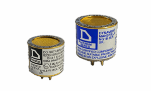 mage displaying multiple hydrocarbon gas sensors from Dynament, arranged to show different models and configurations for industrial gas detection.