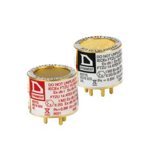 Image of a low-profile dual-gas infrared sensor module for detecting hydrocarbons and carbon dioxide, featuring a slim design with visible electronic and optical components.